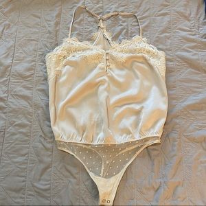 Abercrombie off white satin bodysuit - size Small